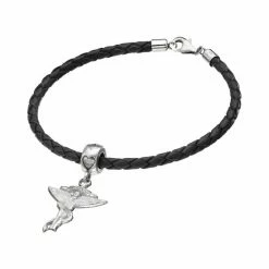 LogoArt Sterling Silver & Leather "Chiropractic" Caduceus Charm Bracelet