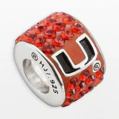 LogoArt Miami Hurricanes Sterling Silver Crystal Logo Bead