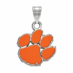 LogoArt Sterling Silver Rhodium Plated Clemson Tigers Small Enamel Pendant