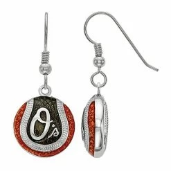 LogoArt Sterling Silver Baltimore Orioles Enamel Baseball Dangle Earrings