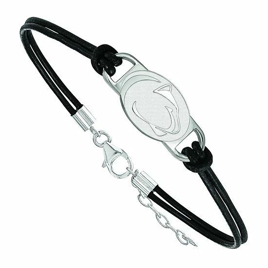 LogoArt Penn State Nittany Lions Sterling Silver & Leather Bracelet 3 LogoArt Penn State Nittany Lions Sterling Silver & Leather Bracelet