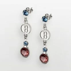 LogoArt Boston Red Sox Silver Tone Crystal Logo Linear Drop Earrings