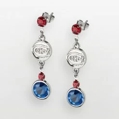 LogoArt Montreal Canadiens Silver Tone Crystal Logo Linear Drop Earrings