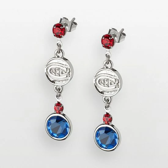 LogoArt Montreal Canadiens Silver Tone Crystal Logo Linear Drop Earrings