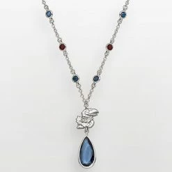 LogoArt Kansas Jayhawks Silver Tone Crystal Logo Teardrop Y Necklace
