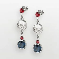 LogoArt Washington Capitals Silver Tone Crystal Logo Linear Drop Earrings