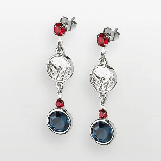 LogoArt Washington Capitals Silver Tone Crystal Logo Linear Drop Earrings