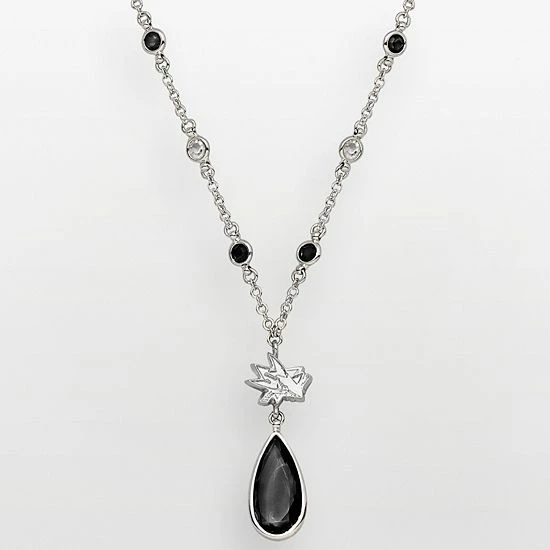 LogoArt San Jose Sharks Silver Tone Crystal Logo Teardrop Y Necklace