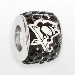 LogoArt Pittsburgh Penguins Sterling Silver Crystal Logo Bead