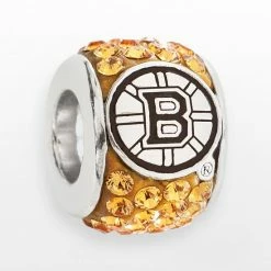 LogoArt Boston Bruins Sterling Silver Crystal Logo Bead