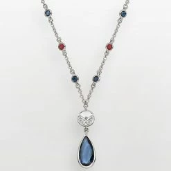 LogoArt Washington Capitals Silver Tone Crystal Logo Teardrop Y Necklace