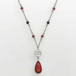 LogoArt Georgia Bulldogs Silver Tone Crystal Logo Teardrop Y Necklace