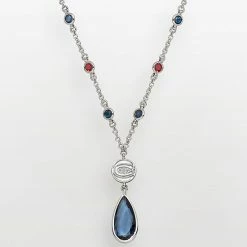 LogoArt Montreal Canadiens Silver Tone Crystal Logo Teardrop Y Necklace