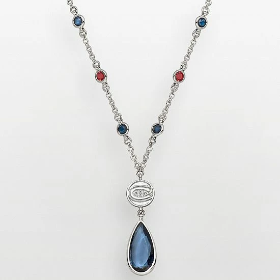 LogoArt Montreal Canadiens Silver Tone Crystal Logo Teardrop Y Necklace