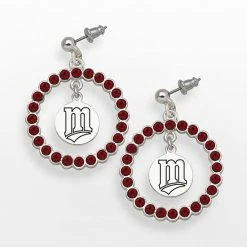 LogoArt Minnesota Twins Silver Tone Crystal Logo Charm Hoop Drop Earrings