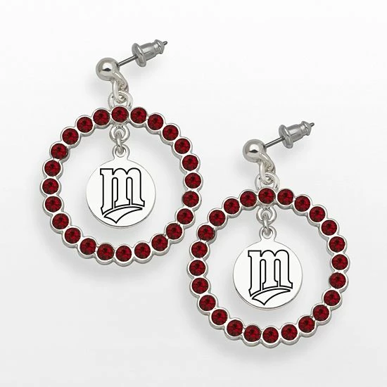 LogoArt Minnesota Twins Silver Tone Crystal Logo Charm Hoop Drop Earrings