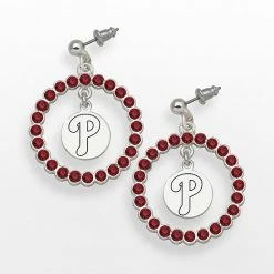 LogoArt Philadelphia Phillies Silver Tone Crystal Logo Charm Hoop Drop Earrings