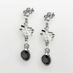 LogoArt San Jose Sharks Silver Tone Crystal Logo Linear Drop Earrings