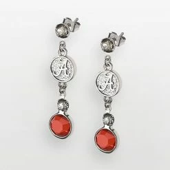 LogoArt Alabama Crimson Tide Silver Tone Crystal Logo Linear Drop Earrings