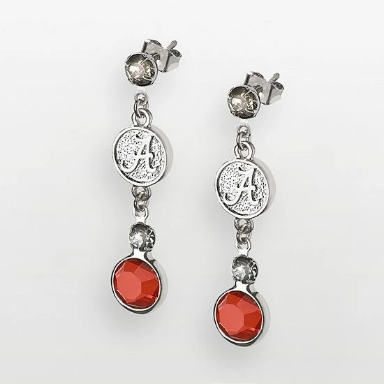 LogoArt Alabama Crimson Tide Silver Tone Crystal Logo Linear Drop Earrings 3 LogoArt Alabama Crimson Tide Silver Tone Crystal Logo Linear Drop Earrings