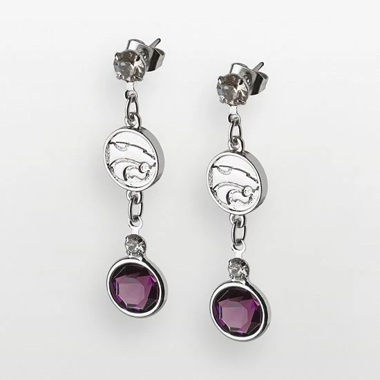 LogoArt Kansas State Wildcats Silver Tone Crystal Logo Linear Drop Earrings