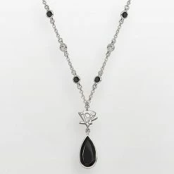 LogoArt Pittsburgh Penguins Silver Tone Crystal Logo Teardrop Y Necklace