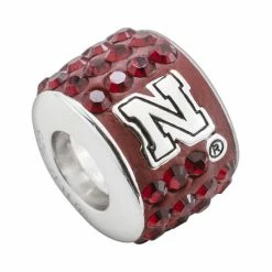 LogoArt Nebraska Cornhuskers Sterling Silver Crystal Logo Bead