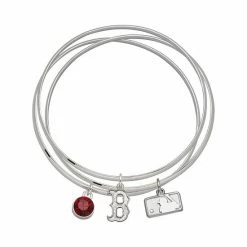 LogoArt Boston Red Sox Silver Tone Crystal Charm Bangle Bracelet Set
