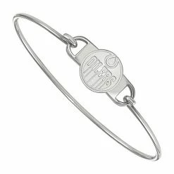LogoArt Sterling Silver Edmonton Oilers Small Center Wire Bangle Bracelet