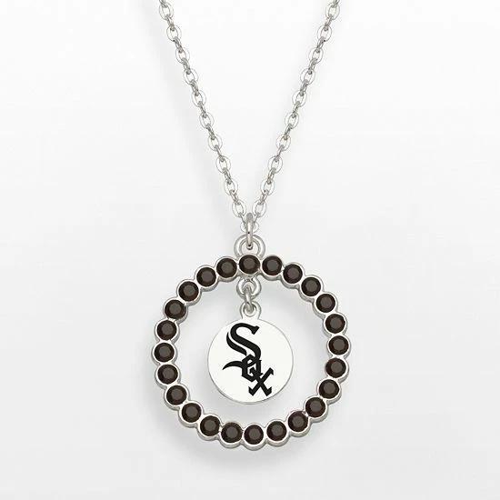LogoArt Chicago White Sox Silver Tone Crystal Logo Charm Circle Pendant