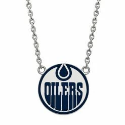 LogoArt Sterling Silver Edmonton Oilers Large Enameled Pendant Necklace