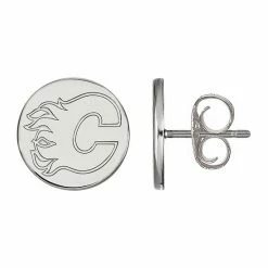 LogoArt Calgary Flames Sterling Silver Small Disc Stud Earrings