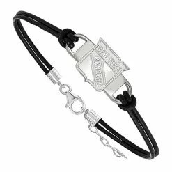 LogoArt New York Rangers Sterling Silver Black Leather Bracelet